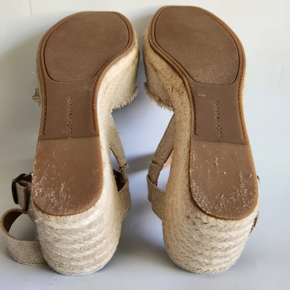 Lucky Brand Mindra Espadrille Wedge Sandal Size 12 Natural Frayed